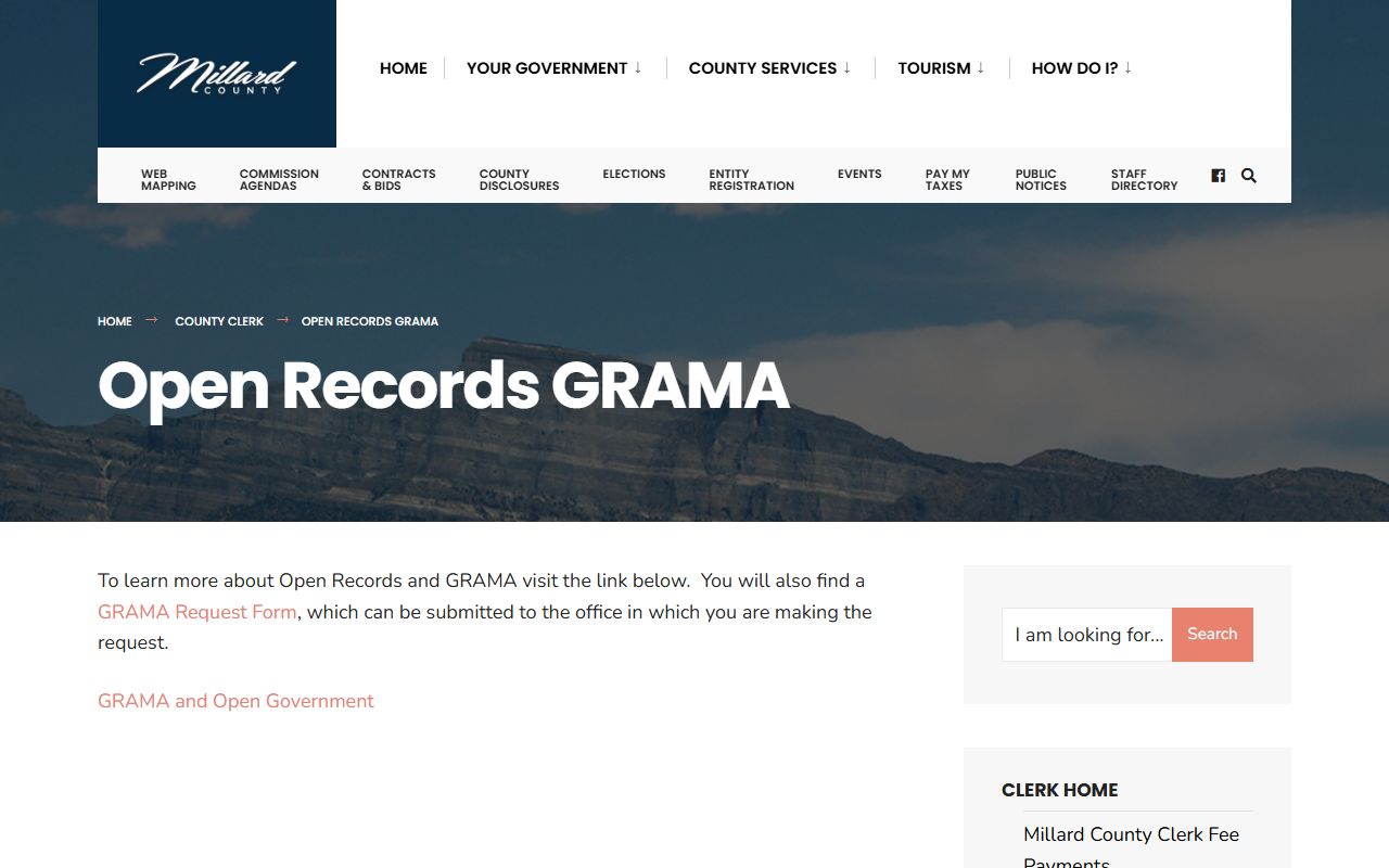 Millard County inmate records GRAMA request page
