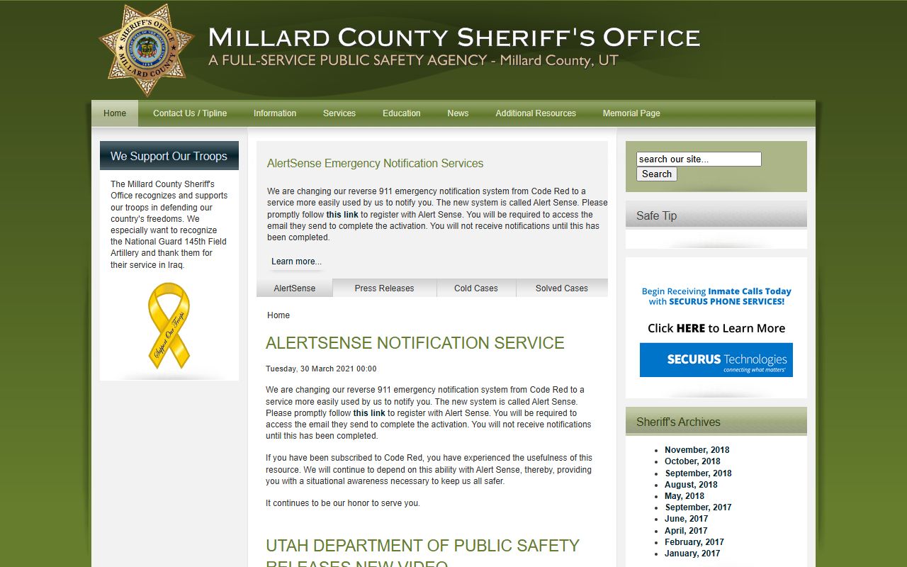 Millard County inmate search resources on the sheriff home page
