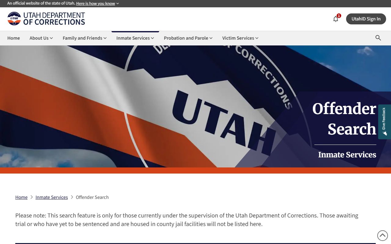 Millard County inmate lookup through UDC Offender Search